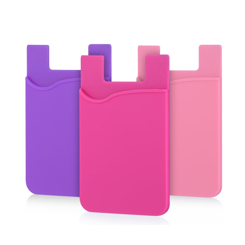 Pofesun 3Pack Cell Phone Card Holder Pocket for Back of Phone,Silicone Stick on Wallet Credit Card ID Case Sleeve Self Adhesive Sticker for iPhone 15 14 13 12 Pro Max,iPad,Samsung Galaxy-Pink,Purple,Rose - Image 1